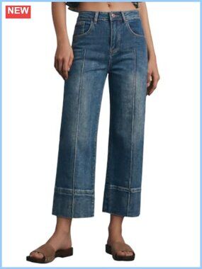 High Waisted Wide Leg Cropped Stretch Denim Jeans Capri Pants